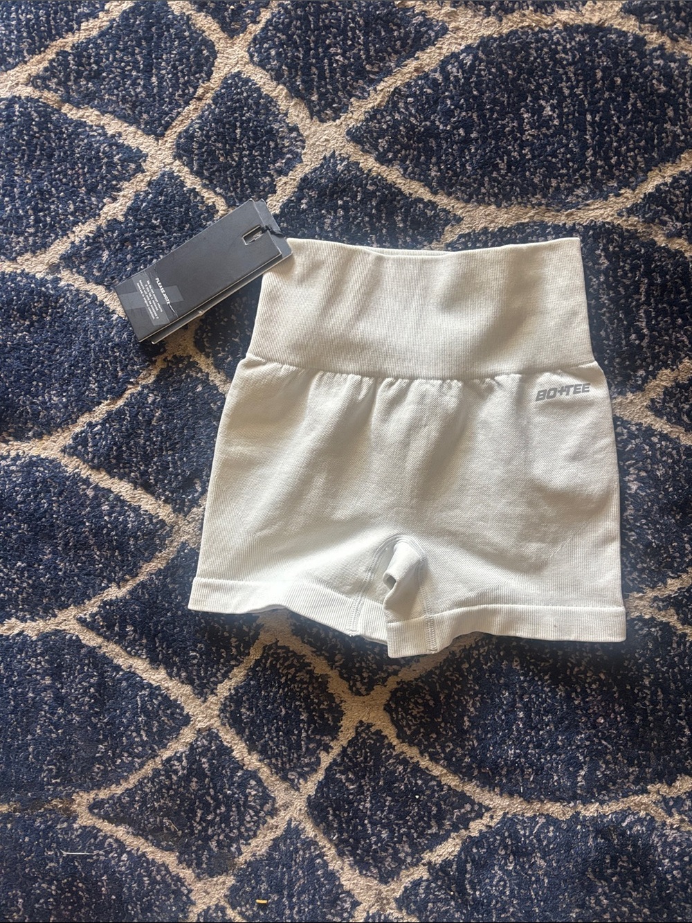 BO+TEE High Waist Ribbed Bike Shorts in Light Gray